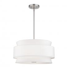  60023-91 - 4 Light Brushed Nickel Pendant Chandelier with Hand Crafted Off-White Fabric Hardback Shades