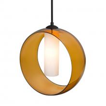 Besa Lighting 1JT-PLATOAM-LED-BK - Besa, Plato Cord Pendant, Amber/Opal, Black Finish, 1x5W LED