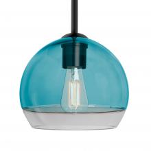  1TT-ALLY8BL-EDIL-BK - Besa, Ally 8 Stem Pendant, Coral Blue/Clear, Black Finish, 1x8W LED Filament