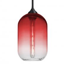  1TT-OMEGA12RD-EDIL-BK - Besa, Omega 12 Stem Pendant, Red/Clear, Black Finish, 1x4W LED Filament