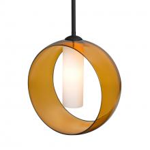  1TT-PLATOAM-LED-BK - Besa, Plato Stem Pendant, Amber/Opal, Black Finish, 1x5W LED