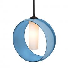  1TT-PLATOBL-LED-BK - Besa, Plato Stem Pendant, Blue/Opal, Black Finish, 1x5W LED