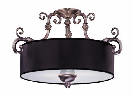 Three Light Pewter Drum Shade Semi-Flush Mount