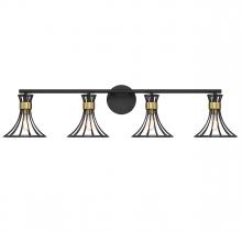  8-6080-4-143 - Breur 4-Light Bathroom Vanity Light in Matte Black with Warm Brass Accents