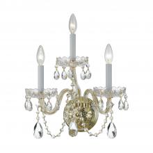  1033-PB-CL-S - Traditional Crystal 3 Light Swarovski Strass Crystal Polished Brass Sconce