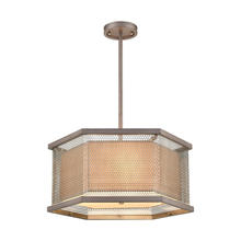 ELK Home Plus 15665/3 - Crestler 3-Light Chandelier in Weathered Zinc and Polished Nickel Mesh with Beige Fabric Shade