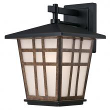  6358200 - Wall Fixture Matte Black Finish with Barnwood Accents Frosted Seeded Glass