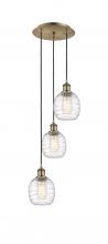  113B-3P-AB-G1013 - Belfast - 3 Light - 13 inch - Antique Brass - Cord Hung - Multi Pendant