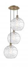  113B-3P-AB-G1215-12 - Athens Water Glass - 3 Light - 19 inch - Antique Brass - Cord hung - Multi Pendant