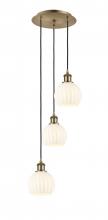  113B-3P-AB-G1217-6WV - White Venetian - 3 Light - 13 inch - Antique Brass - Cord Hung - Multi Pendant