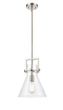 Innovations Lighting 411-1S-SN-10CL-LED - Newton Cone - 1 Light - 10 inch - Brushed Satin Nickel - Stem Hung - Mini Pendant