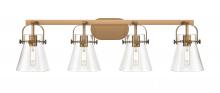  423-4W-BB-G411-6CL - Pilaster II Cone - 4 Light - 37 inch - Brushed Brass - Bath Vanity Light