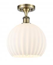  516-1C-AB-G1217-10WV - White Venetian - 1 Light - 10 inch - Antique Brass - Semi-Flush Mount