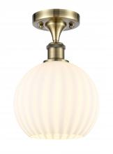  516-1C-AB-G1217-8WV - White Venetian - 1 Light - 8 inch - Antique Brass - Semi-Flush Mount