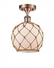  516-1C-AC-G121-8RB-LED - Farmhouse Rope - 1 Light - 8 inch - Antique Copper - Semi-Flush Mount