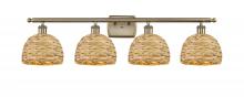  516-4W-AB-RBD-8-NAT - Woven Rattan - 4 Light - 38 inch - Antique Brass - Bath Vanity Light