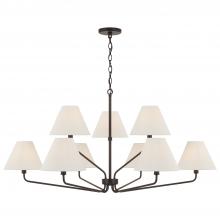  456691ES-713 - 9-Light Angular Two-Tier Chandelier in Espresso with Tapered Soft Tan Fabric Shades