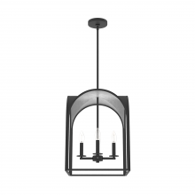  19083 - Hunter Dukestown Natural Black Iron and Silver Leaf 4 Light Pendant Ceiling Light Fixture