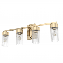  19686 - Hunter Gatz Alturas Gold with Clear Fluted Glass 4 Light Bathroom Vanity Wall Light Fixture