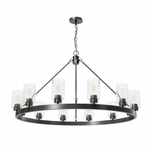  13061 - Hunter Hartland Noble Bronze with Seeded Glass 12 Light Chandelier Ceiling Light Fixture