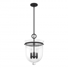  19313 - Hunter Belltown Natural Black Iron with Clear Glass 4 Light Pendant Ceiling Light Fixture