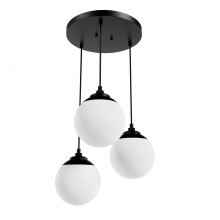  19757 - Hunter Hepburn Matte Black with Cased White Glass 3 Light Pendant Cluster Ceiling Light Fixture