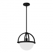  48054 - Hunter Wedgefield Matte Black with Frosted Cased White Glass 1 Light Pendant Ceiling Light Fixture