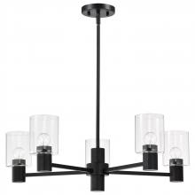  60/8066 - Clarksville; 28 Inch 5 Light Chandelier; Matte Black with Clear Glass