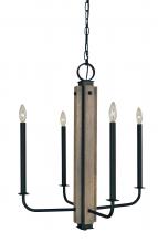  5414 Mblack - 4-Light Matte Black With Grey Oak Accents Loft Chandelier