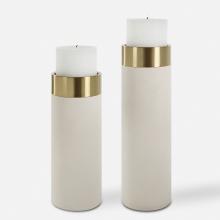  18100 - Wessex White Pillar Candleholders Set Of 2